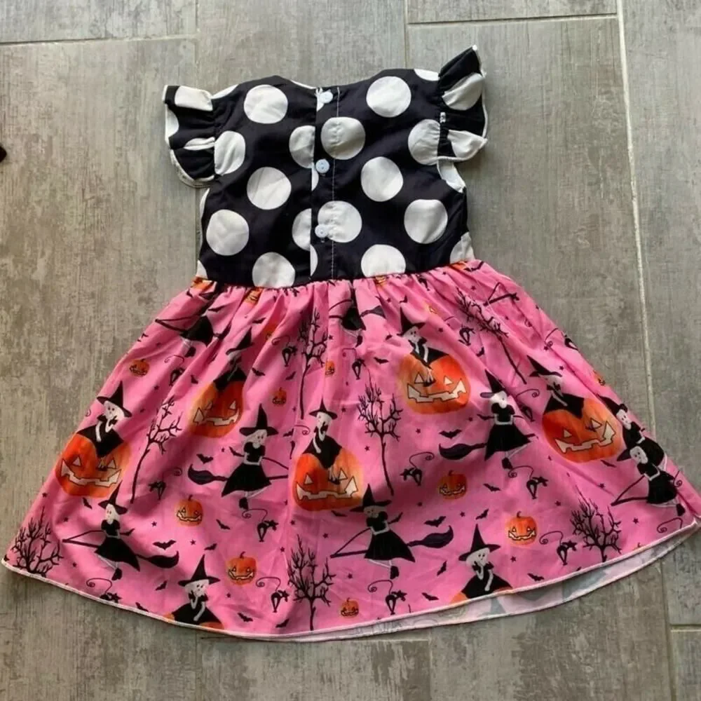 Toddler Baby Girl Princess Halloween Fall Pumpkin Witch Printed Dress Fashion 2T